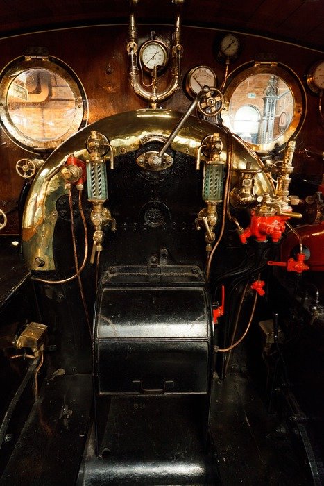 open engine of old steam locomotive