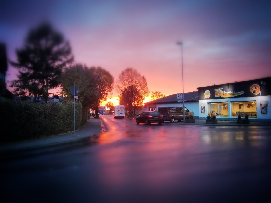 pink sunset in the countryside