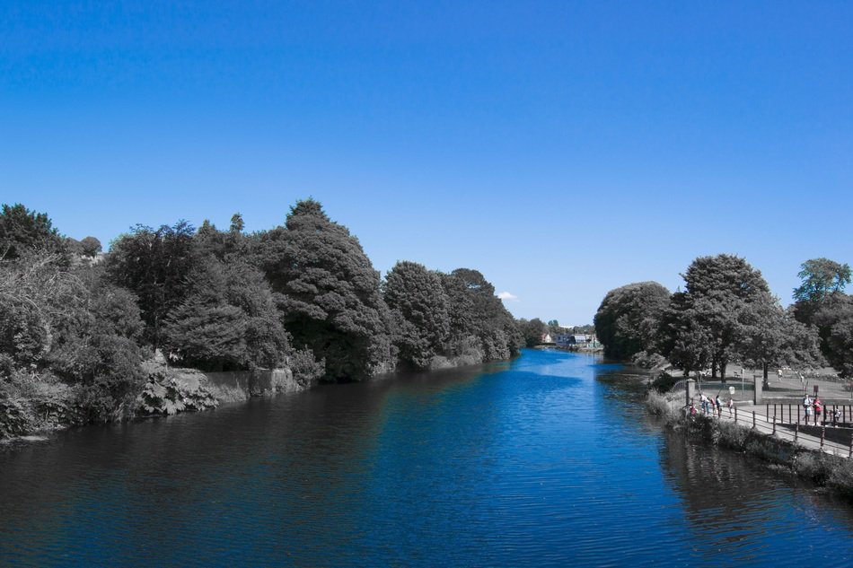 The blue stream of the river