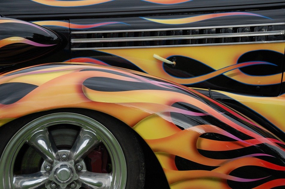 Picture of flames on a classic car