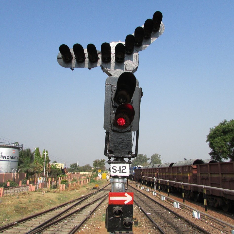 red railway signal for locomotive