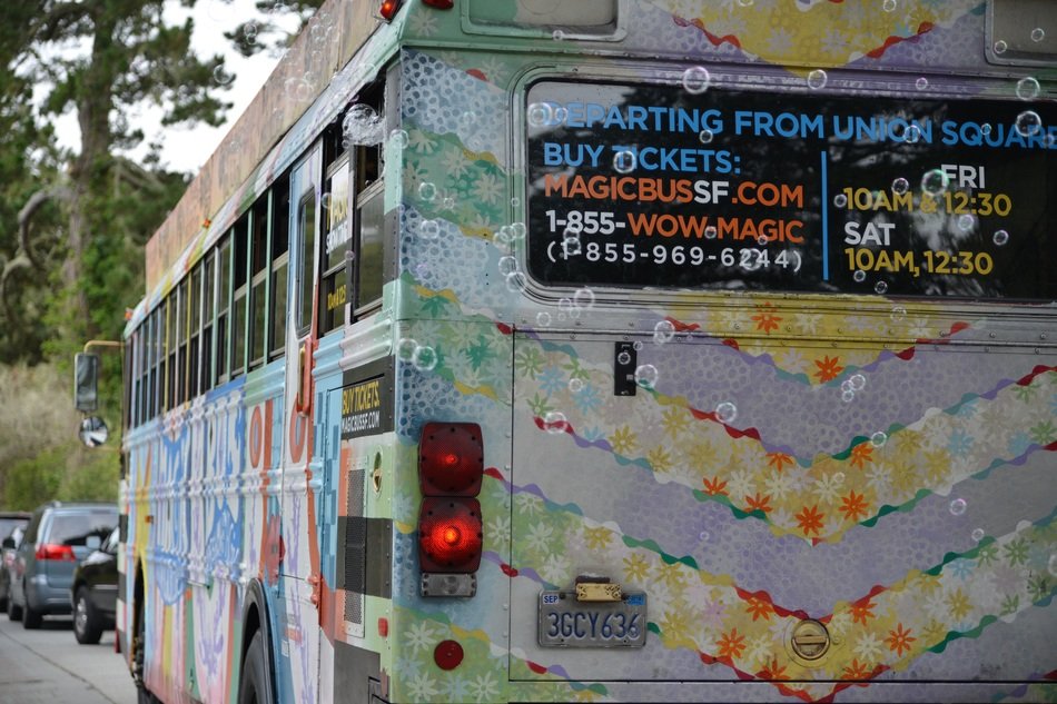 color bus on the road