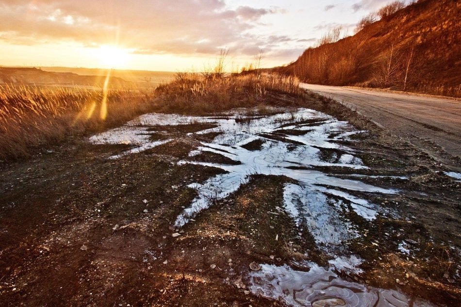 Puddle on a field