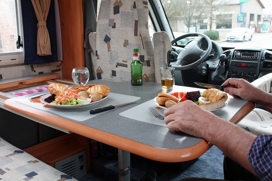food on the table in a pleasure car