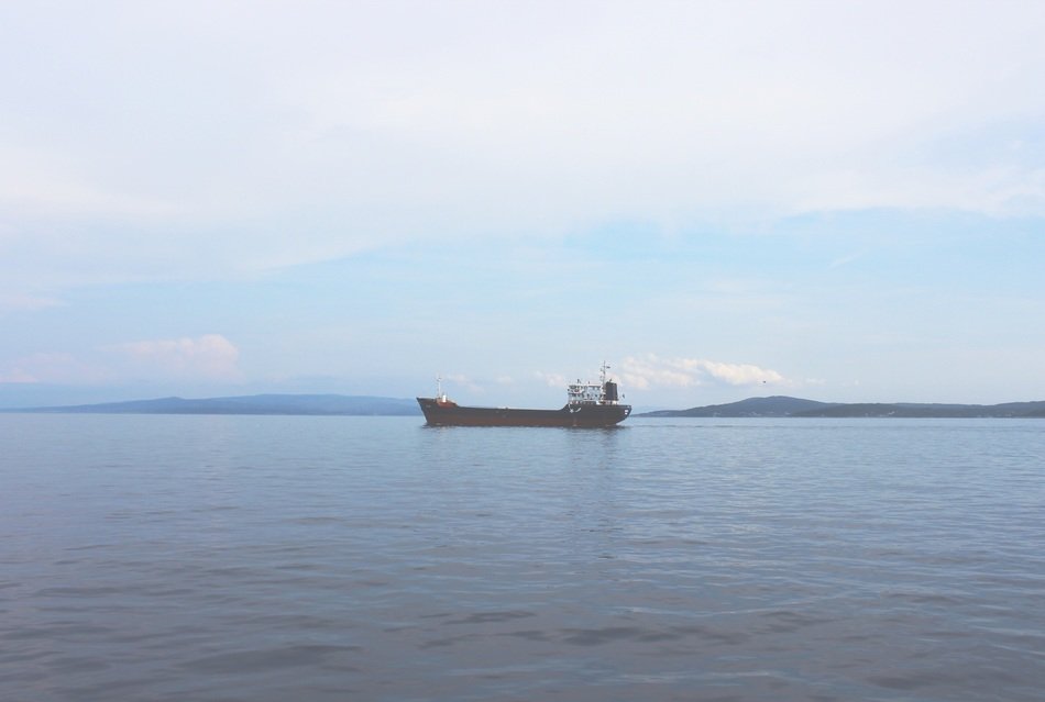 distant view of the cargo ship