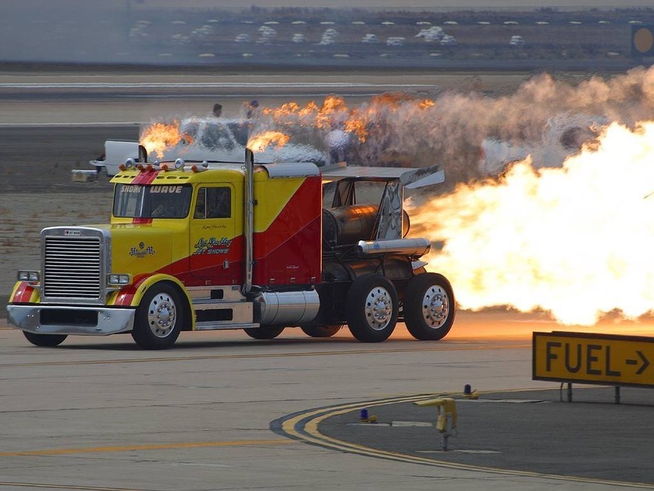 truck at speed on fire