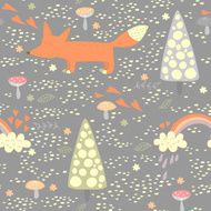 Funny seamless pattern with a cute little fox