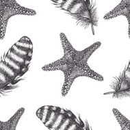 Starfishes and feathers background N2