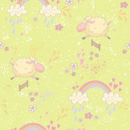 Colorful seamless pattern with a sheep and rainbow