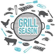 BBQ Grill season icon set on textured background white