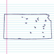 Vector Sketchy Map on White Lined Paper Background Kansas N2