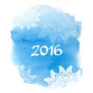 New Year 2016 greeting card with snowflake Abstract watercolor background