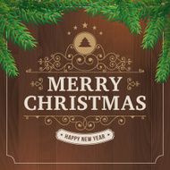 merry christmas vintage line art on wood background