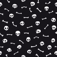 White Cartoon Skulls on Black Background Seamless Pattern N2