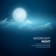 Night background Moon Clouds and shining Stars on blue sky N2