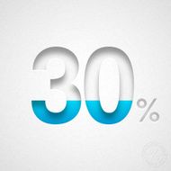 Thirty Percent Design (30 ) - Blue number on Watercolor Paper
