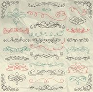 Vintage Hand Drawn Swirls Collection on Crumpled Paper N3