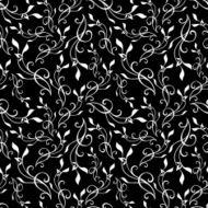 Vector Black White Swirl Branches Seamless Pattern