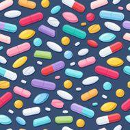 Colorful pills seamless pattern Vector dark background