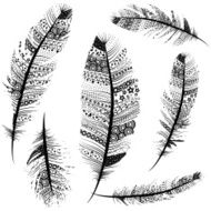 Seamless Feather Pattern Vintage Tribal Feathers set N2