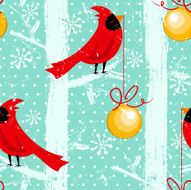 Christmas Cardinal Birds Seamless Pattern