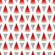 Seamless background with watermelon slices and geometric shapes - triangles N2