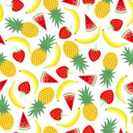 Seamless pattern with yellow bananas watermelon pineapples and juicy strawberries N2