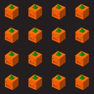 Square isometric pumpkins Halloween seamless pattern N2