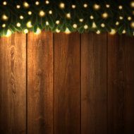 Blank Wooden background with bright Christmas garland