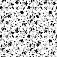 Vector Black White Swirl Floral Texture Seamless Pattern