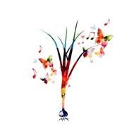 Colorful garlic scape design with butterflies