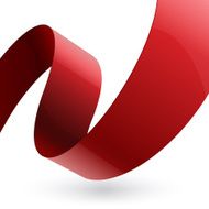 Red shiny fabric curved textured ribbon on white background N2