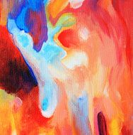 Abstract painting in reds and blues