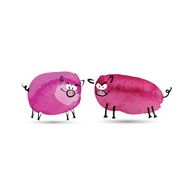 Two funny pig Watercolor sketch for your design