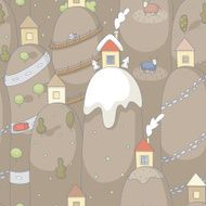 Seamless pattern with cartoon houses on hills N3