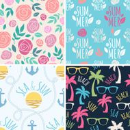 Seamless summer floral and holidays patterns set