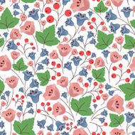 Bell flowers and berries seamless pattern
