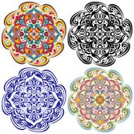 Set of floral tattoo Mandala in vintage blue oriental color N2
