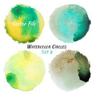 Watercolor Green and Yellow Vector Colorful Circles Set N2
