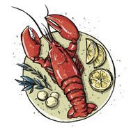Lobster on a dish Seafood Vector illustration