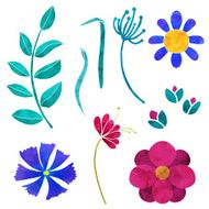 Watercolor flowers leaves N2