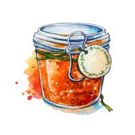 Apricot jam Honey Mason jar Watercolor Hand painted