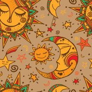 Tribal seamless pattern with sun moon and stars N6