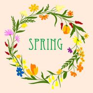 Greeting card template with spring wildflowers wreath N2