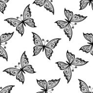 Outline flying butterflies seamless pattern