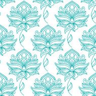 Seamless persian outline blue flowers pattern N2