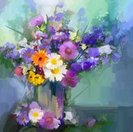 Oil painting daisy flowers in vase