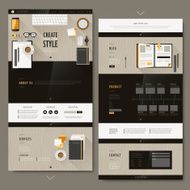 one page website design with modern workplace scene