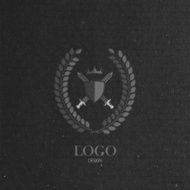 illustration with engraving laurel wreath crossing swords shield and crown
