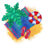 Watercolor summer beach cartoon illustration